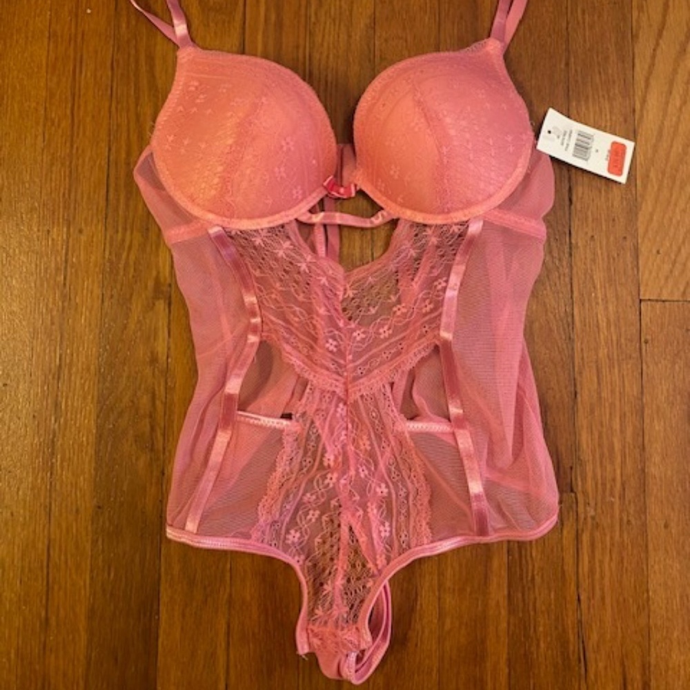 Saks Off Fifth - Pink Lace One-Piece Lingerie